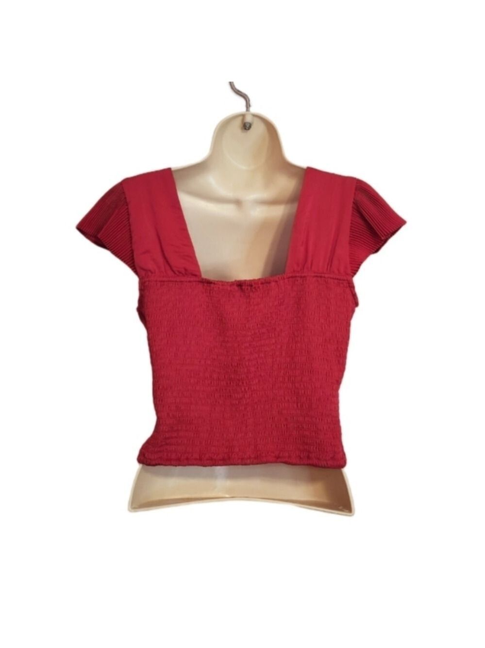 Express Hot Pink Pleated Flutter Sleeve Crop Top Medium - Picture 4 of 9